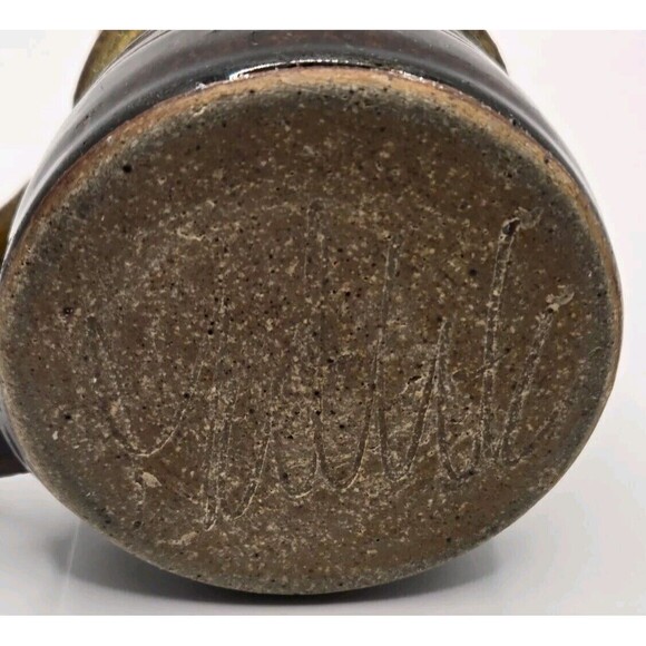 Vintage Studio Art Pottery Handcrafted Green Drip Glazed Stoneware Mug - Picture 6 of 10